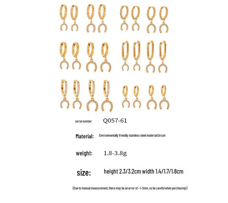 Умайджиа Серьги-каффы с бриллиантовой пряжкой в виде подковы: Трендовые серьги из нержавеющей стали