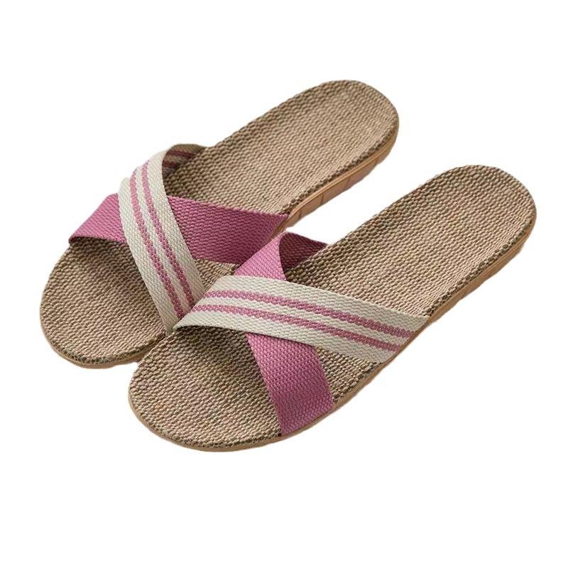 Женские летние домашние тапочки One Word, повседневные тапочки с мягкой подошвой, нескользящие удобные льняные пляжные тапочки