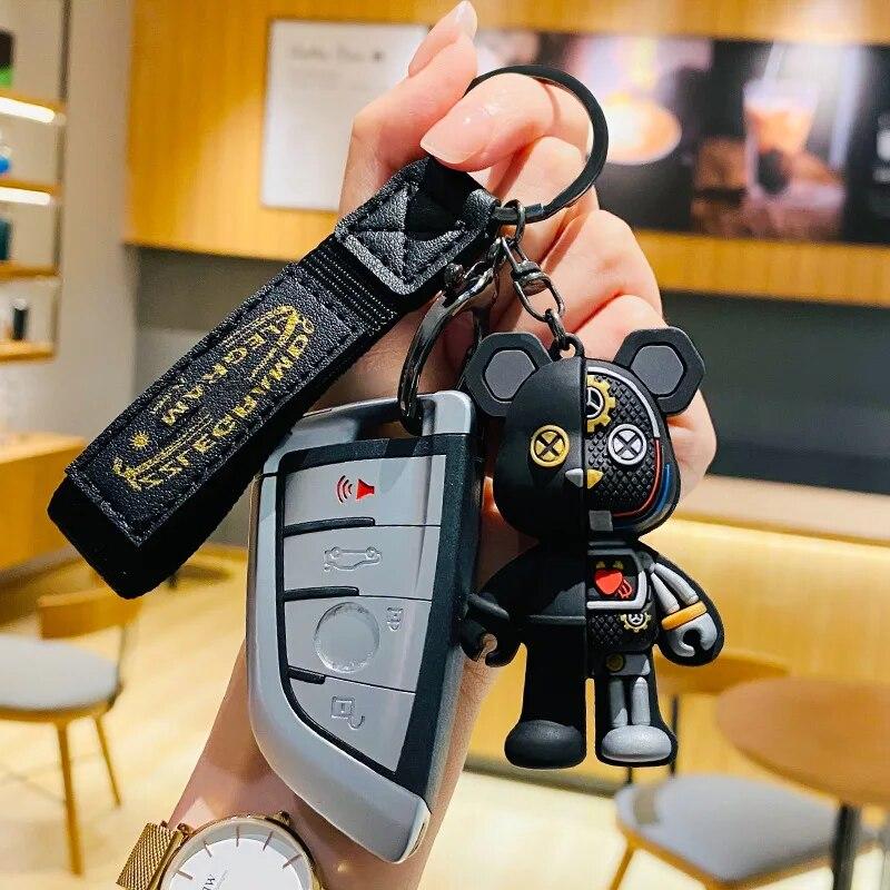 Cartoon Half Skull Body Robot Mechanical Bear Keychain Punk Keyring Car Bag Pendant Key Chains Couple Gift