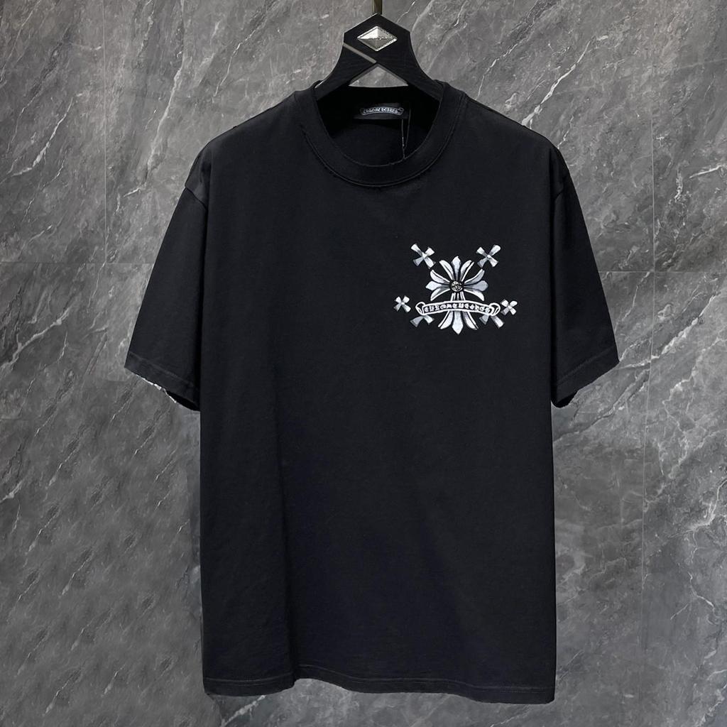 8931 CHROME HEARTS Лето 2026 Новая Высококачественная Хлопковая Круглый Вырез Свободная Большого Размера Мужская и Женская Футболка Футболка для Пары