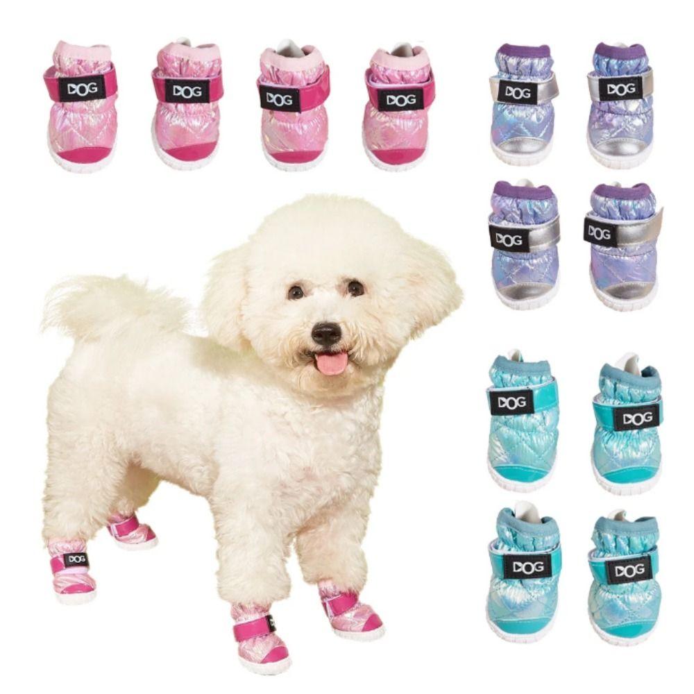 4pcs/set Anti-slip Pet Snow Boots Waterproof Dog Shoes Paw Protector Winter Dog Shoes Autumn