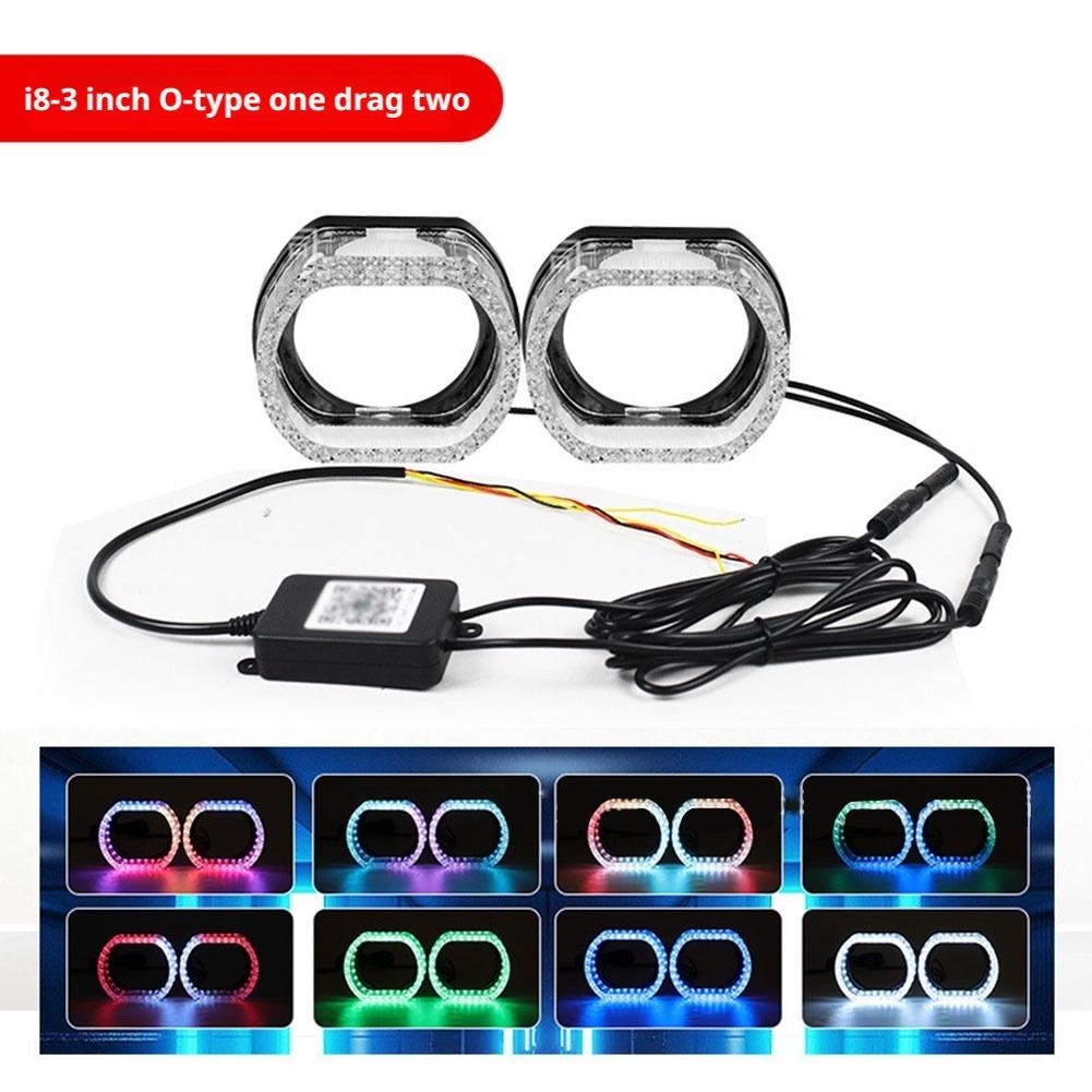 2PCS 2.5" 3" LED Angel Eyes Shrouds 5D Crystal DRL Covers With Scan Function Adjust Brightness App Control Car Accessories