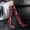 Autumn and Winter New Pleated Boots Big Tube Circumference Boots Stacking Boots Thick Heel Thick Sole Women's High Heel Boots Over the Knee Boots