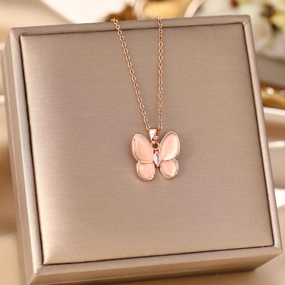 Korean Butterfly Tassel Luxury Diamond Titanium Steel Necklace - Women's Versatile Clavicle Jewelry