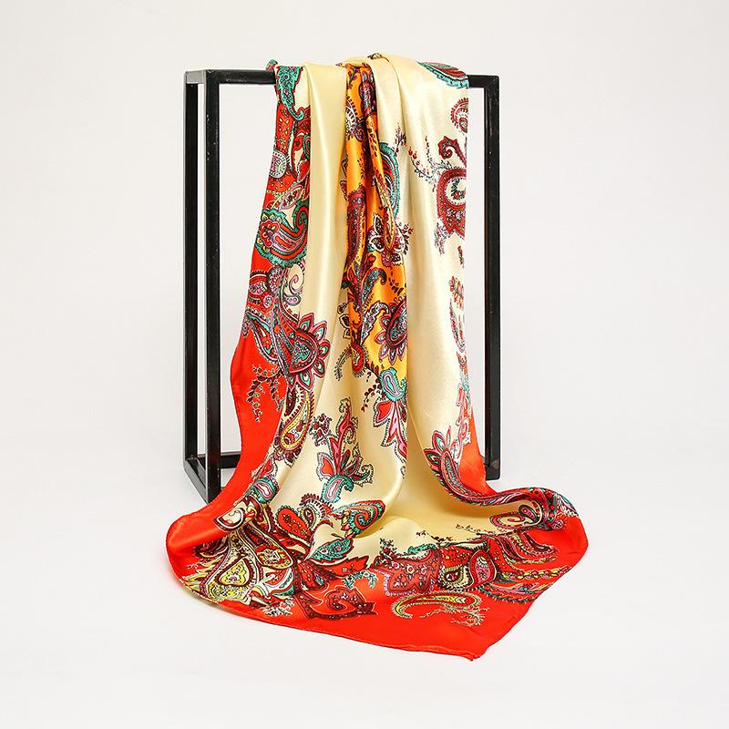 Spring and Autumn Women's Cashew Print Square Scarf Fashion Commuting Versatile Headscarf Stained Rose Square Scarf