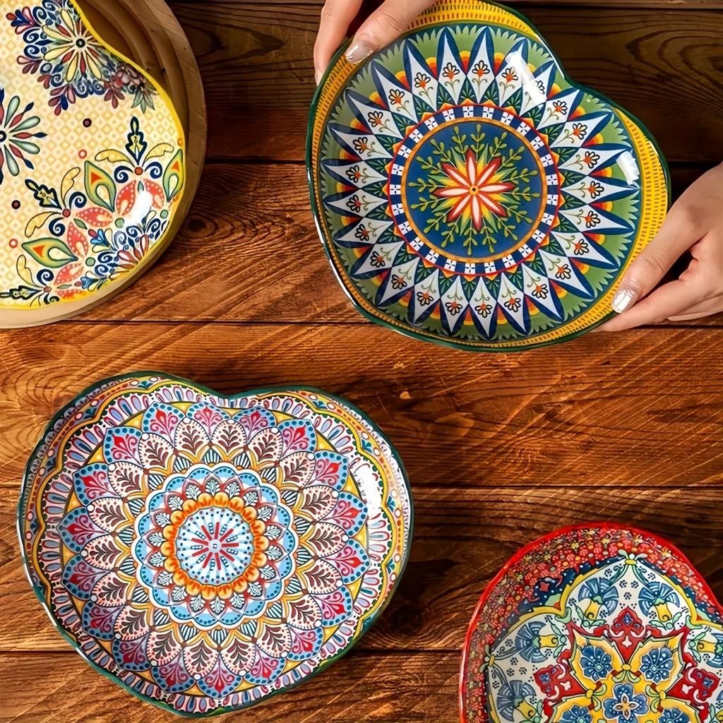 Bohemian Ceramic Love Plate High Value Household Creative Vegetable Plate Fruit Plate Steak Plate All Season Applicable Tablewar