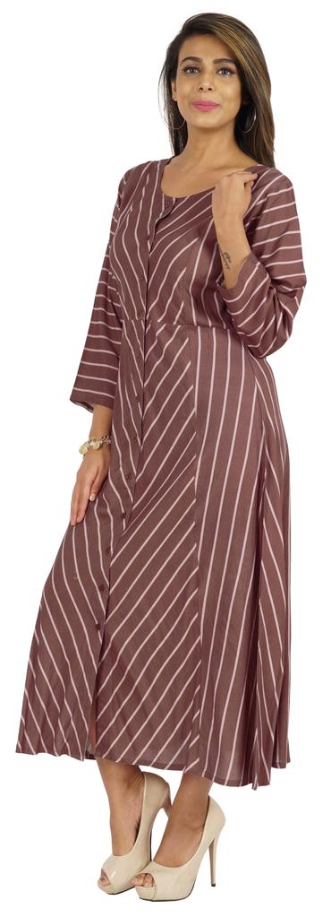 Bimba Printed Maxi Dress For Women Front Button Placket Ethnic Dress Casual Rayon