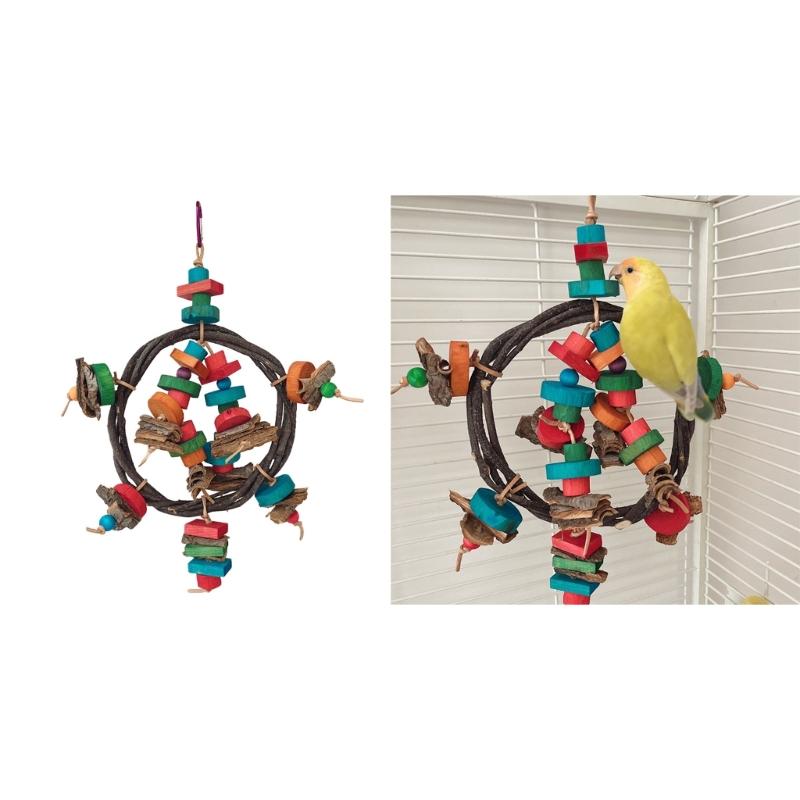 Parrots Toy Birdcage Tearing Rope Swing Toy MultiColored Wooden Block Chewing Toy for Medium Birds Birdcage Hanging Toy