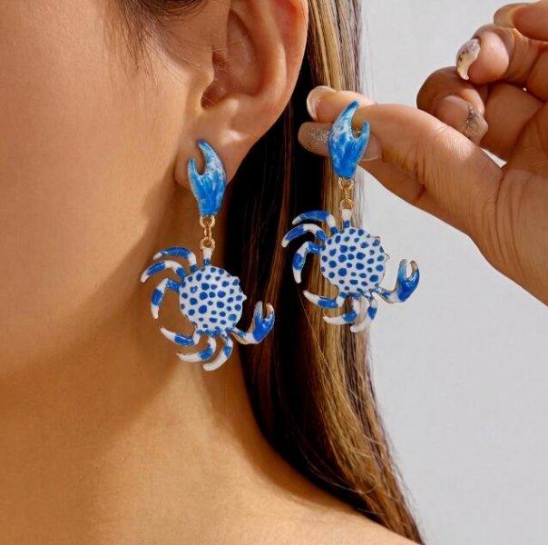 Summer Full Rhinestone Crab Earrings for Women Red Crystal Zircon Cute Sea Animal Drop Earring Beach Vacation Statement Zircon