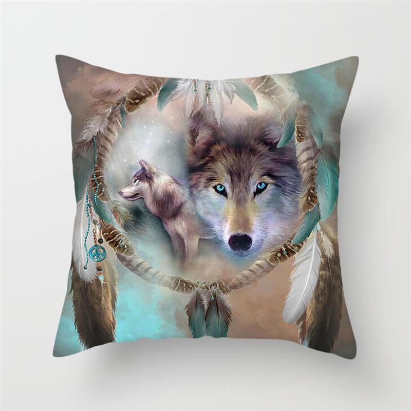 45x45cm Polyester Wildlife Print Cushion Cover Wolf King Photo Pillow Cover Home Sofa Decoration Pillowcase