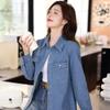 Women's 2024 High-End Retro Layered Blue Denim Shirt