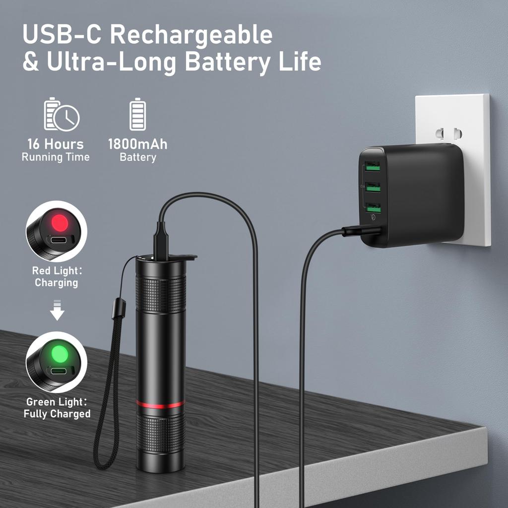 Blukar Rechargeable High Lumen Super Bright Mini LED Flashlight Adjustable for and Home Emergencies Flashlight, Flashlight, - Zoomable, Brightness,