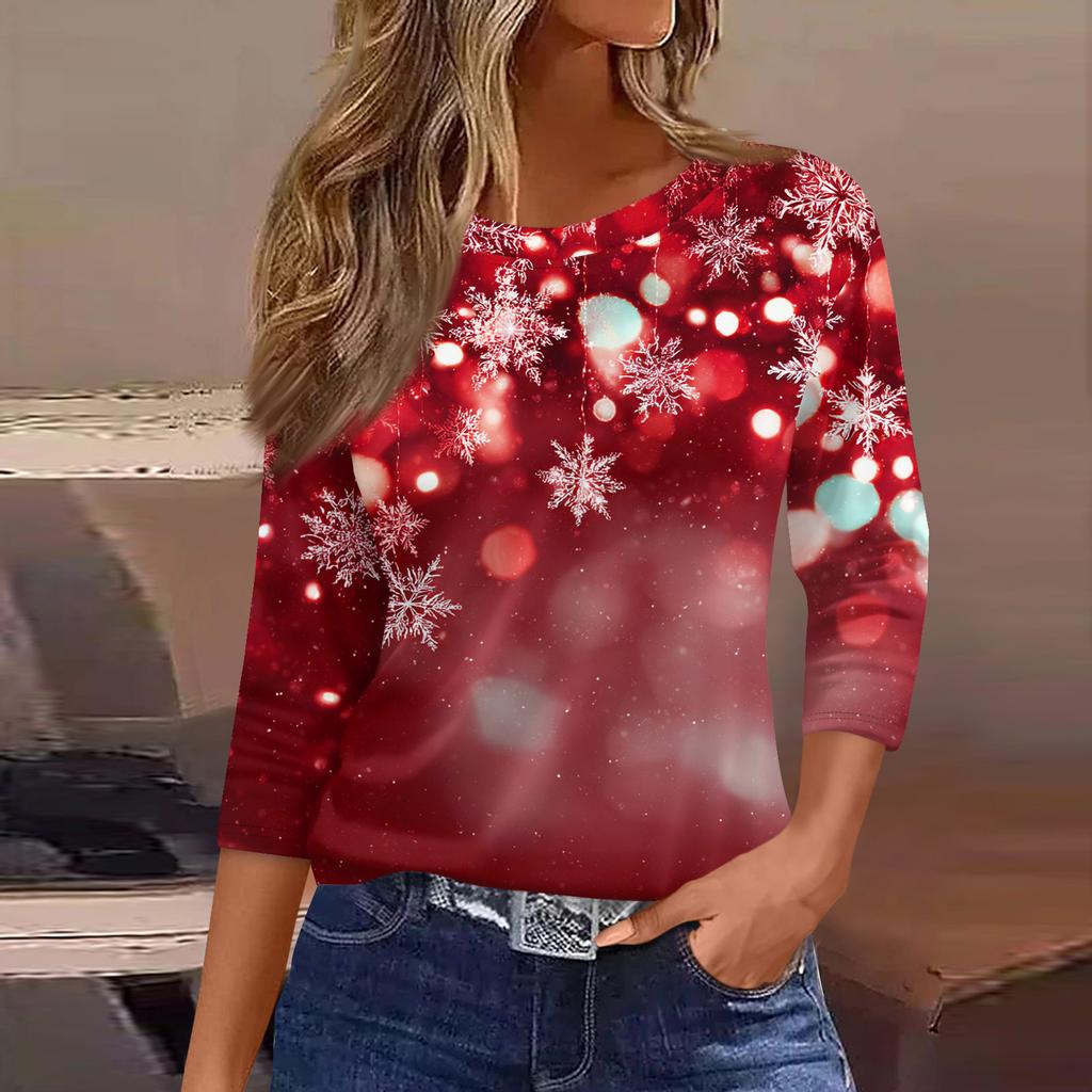 3/4 Length Sleeve Womens Tops Floral Print Vintage Fashion Casual Loose With Round Neck Plus Size Shirts