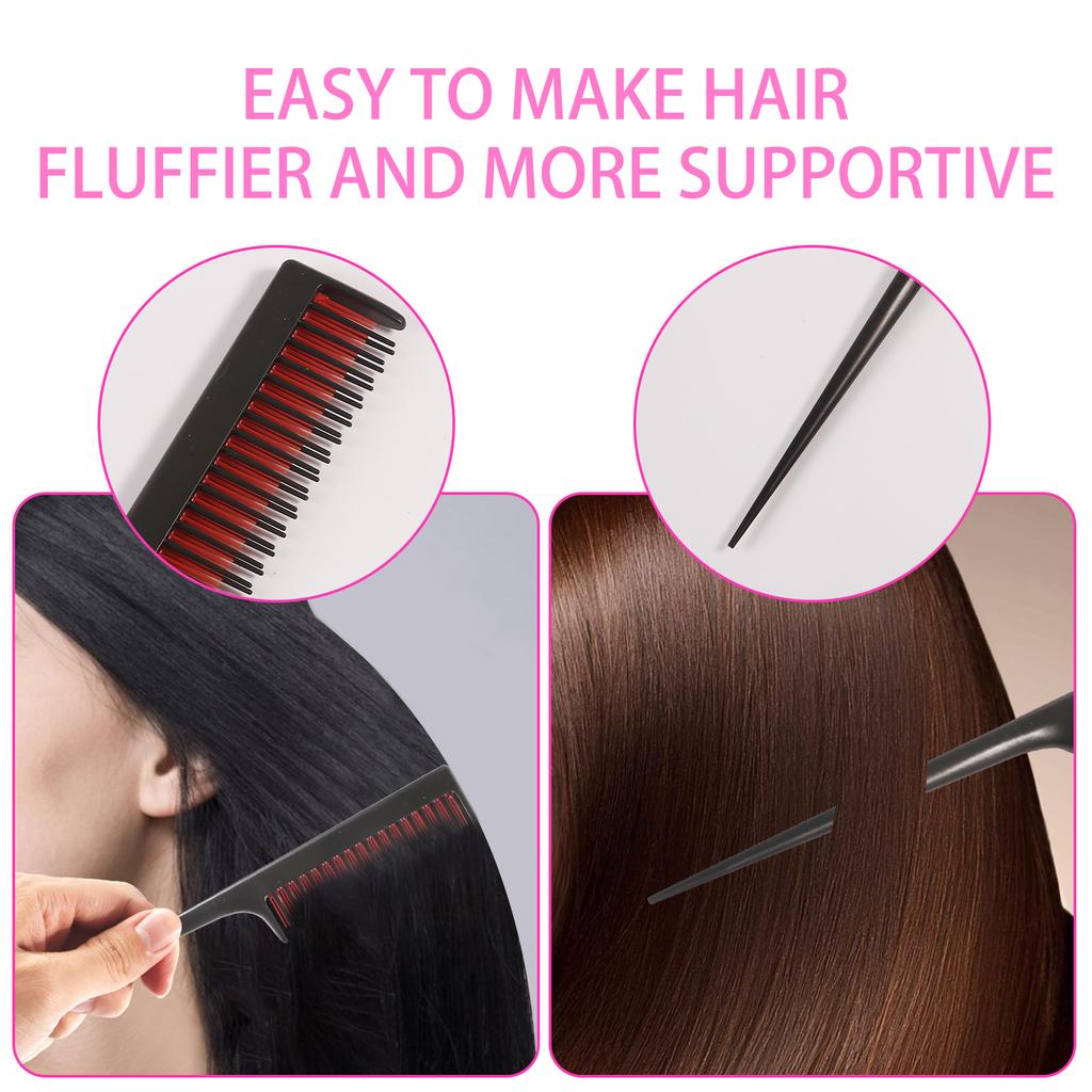 Hair Styling Comb Set Hair Brush Set Teasing Hair Brush Rat Tail Comb with Duckbill Clips Edge Brush for Women and Girls