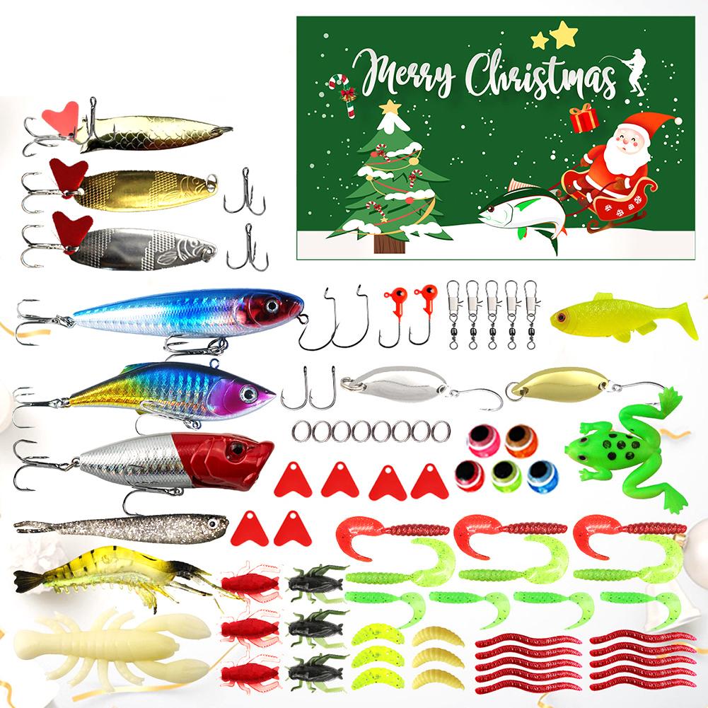 78pcs Fishing Advent Calendar 2025 Soft Lures Spoons Minnow 24 Day Fishing Lure Countdown Calendar Christmas Countdown Calendar