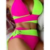 Контрастный цветной комплект из 2 предметов бикини, многослойные купальники с высоким вырезом и V-образным вырезом, женская одежда для плавания и купальники