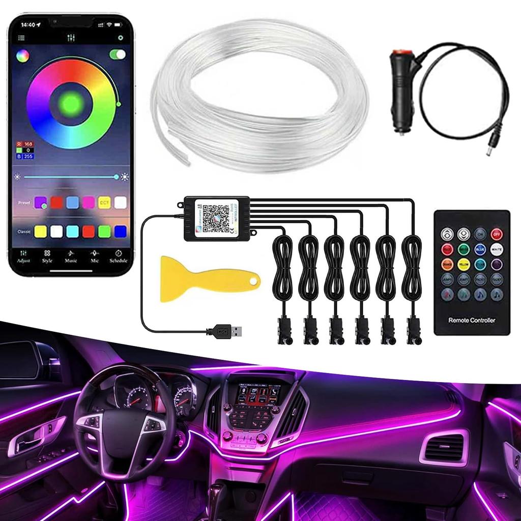 Амбиентная подсветка Автомобильная светодиодная лента RGB 6-в-1 Совместимость с USB/прикуривателем Высокая яркость Амбиентная подсветка Декор салона Лампа для ног Салон