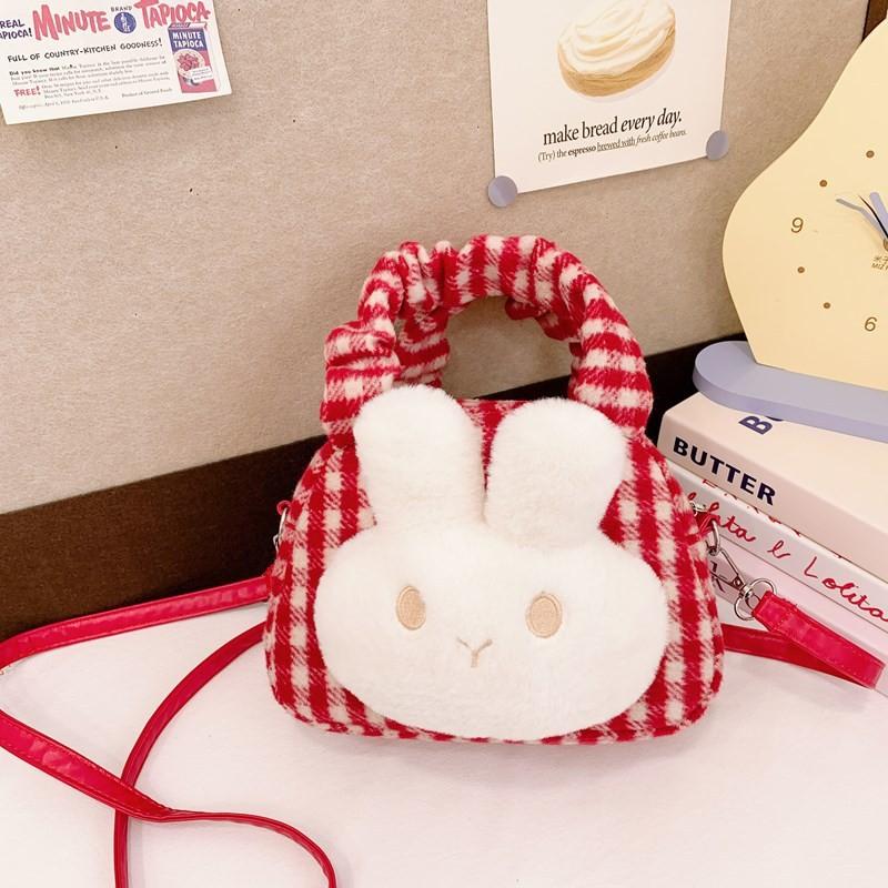 And Cozy Playful Plush Rabbit Shoulder Bag For Children With Trendy Checkered Design For Use Daily