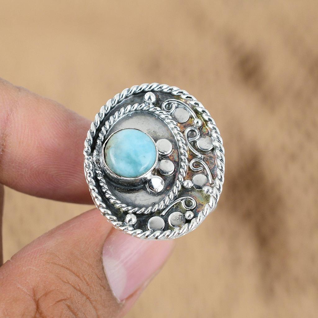 Натуральный Ларимар Драгоценный Камень 925 Серебро Мульти Камень Регулируемое Кольцо Для Девочек