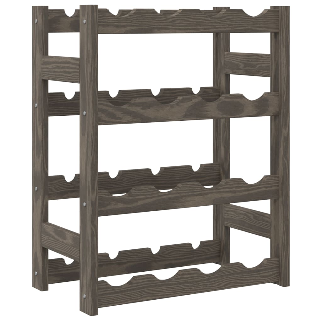 16 Bottle Wine Rack Gray Solid Pine Wood