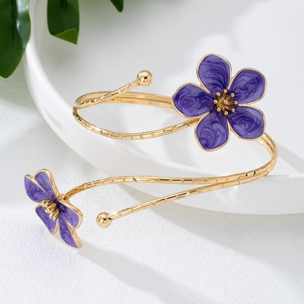 Metal Flower Open Cuff Bracelets Adjustable Floral Cuff Bracelet Open Arm Bracelets Party Jewelry