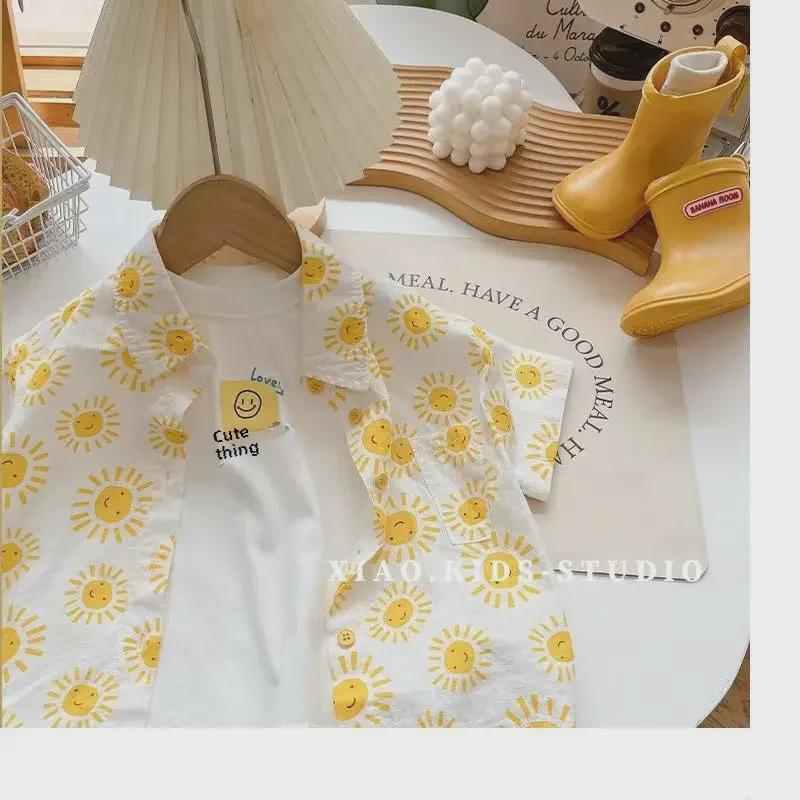 Детские летние рубашки с цветочным принтом - модные короткие рукава в пляжном стиле для мальчиков