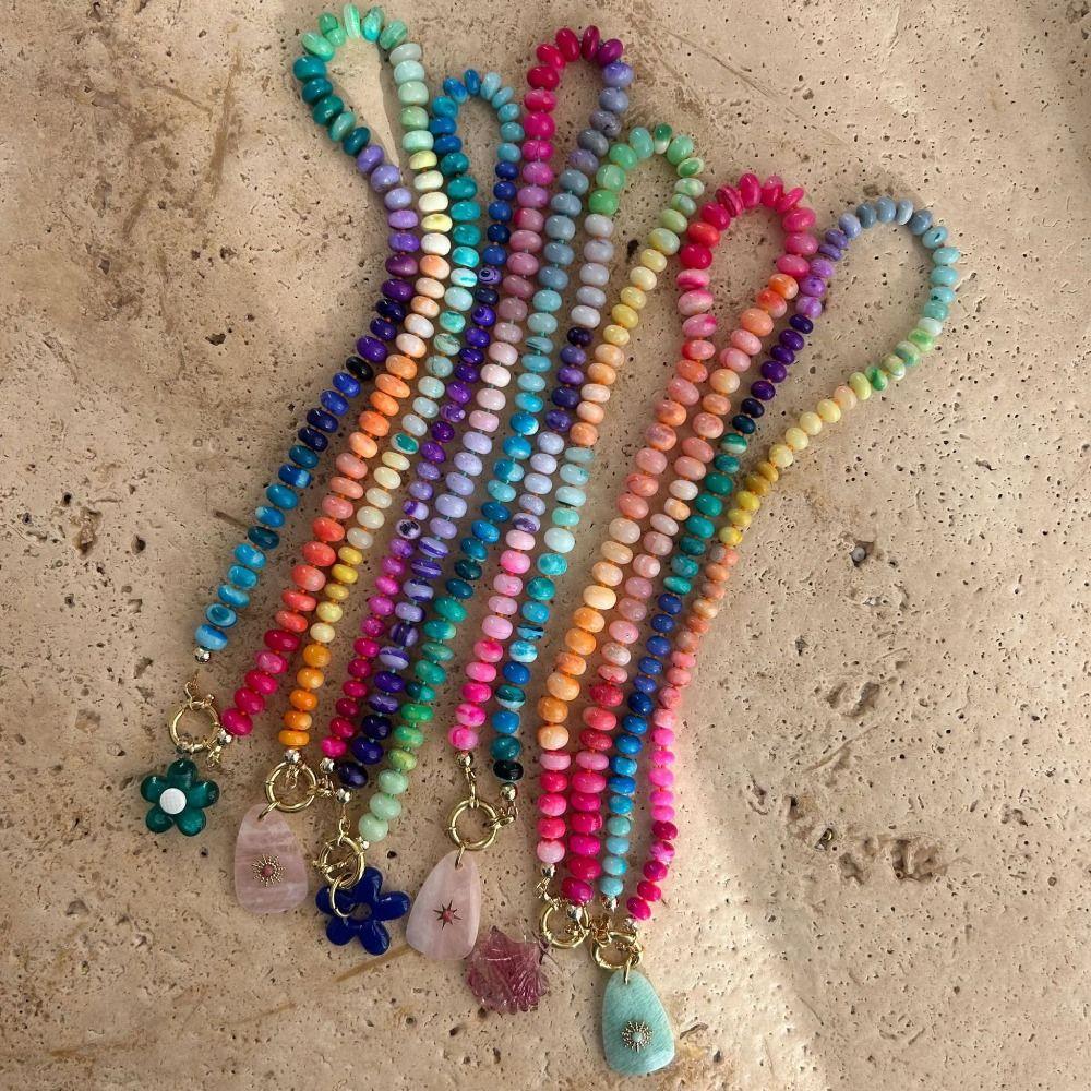 Charms Jewelry Flower Necklace Colorful Beads Pendant Necklace Creative Floral Chain Choker  Summer