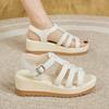 Fashion Fashion Summer Sandals Women Split Leather Open Toe Buckle Flat Casual Sandals Ladies Concise Roman Shoes Beige Black