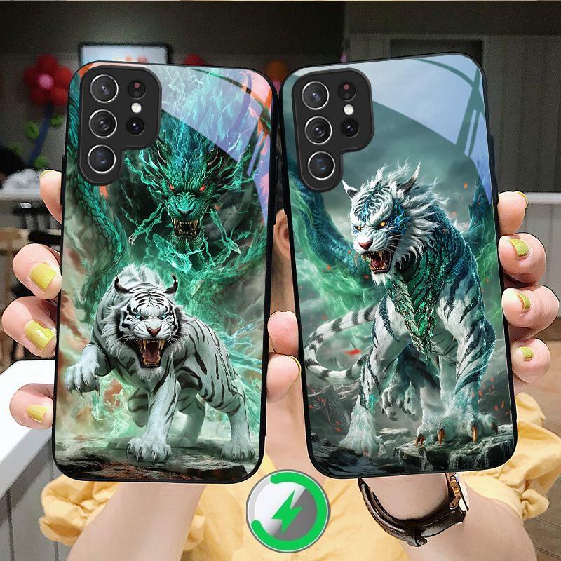 Огромный дракон и тигр Подходит для Samsung Galaxy S25 Ultra S20 FE S21 S22+ S23 Plus S24 S26 Edge Магнитный Стеклянный Чехол для Телефона
