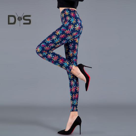 Autumn Winter Women Pants Snowflake Elk Print High Waist Tummy Control Soft Elastic Thermal Skinny Butt Lifted Yoga Trousers Lady Leggings
