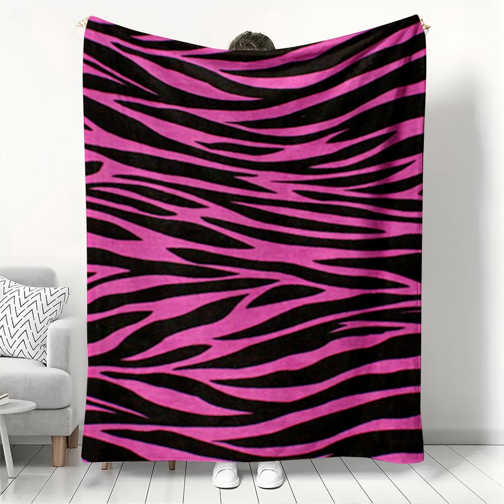 Pink Zebra Print Flannel Blanket, Bold Animal Stripe Pattern Throw, Soft Cozy for Fashion Lover Home Decor, Warm Sofa Couch Gift