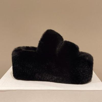 Новые меховые тапочки, женские туфли на танкетке, женские туфли на высоком каблуке, модная уличная универсальная обувь, шлепанцы, меховые шлепанцы