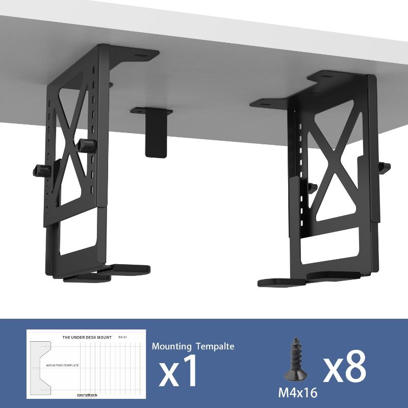 10-28cm Adjustable NAS Under Desk Mount - Holds 10-12KG, Metal Bracket for PC Case/Printer/Synology, Saves Space