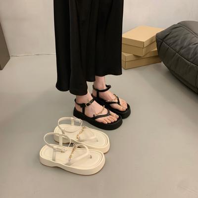 Дизайнерские сандалии-цепочки женские весенне-летние ретро платформа с открытым носком туфли на платформе с тонкими ремешками туфли с ремешком на пальце пряжка пляжная обувь