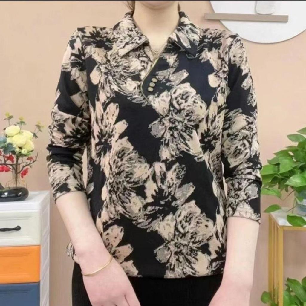 Women's Spring Long-Sleeve Blouse - New Style, Loose Fit for Middle-Aged and Elderly Moms