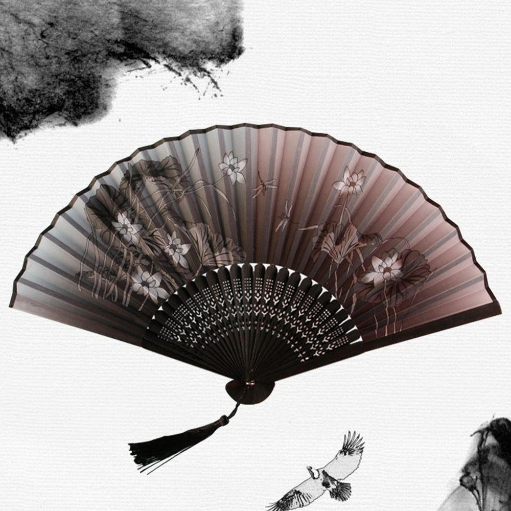 Silk Hand Fan Colorful Shank Classical Dance Fan Vintage Folding Fan Clothing Accessories