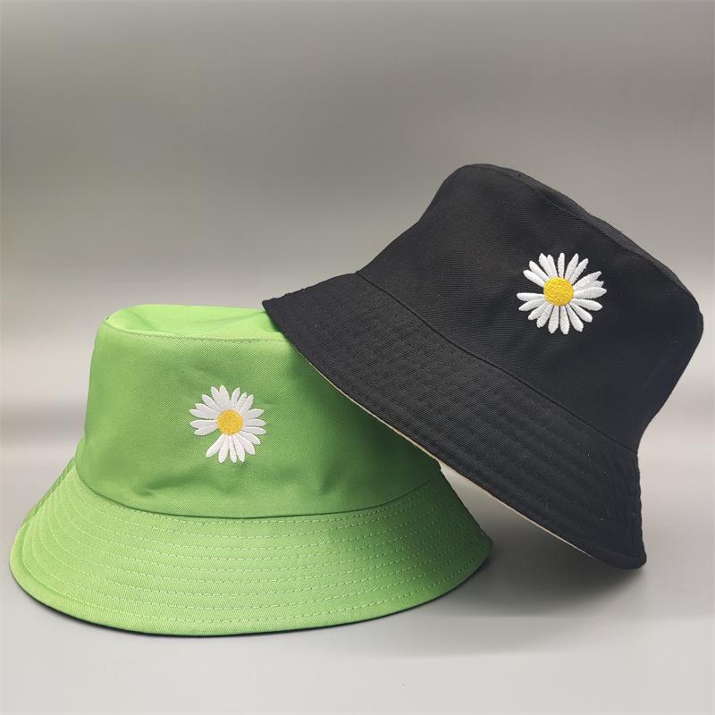 New Double-side Unisex Harajuku Bucket Hat Fishing Outdoor Cap Women Bucket Fishing Hat Sunscreen Daisy Embroidery Fisherman Hat
