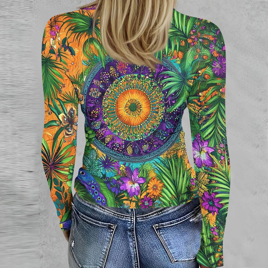 Женская и зимняя футболка с тонким низом, модная повседневная футболка с градиентным принтом и круглым вырезом, пуловер с длинным рукавом