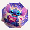 Stitch,Love Heart Fully automatic themed umbrella - 8 ribs durable iron frame, tri-fold compact design, perfect as a gift, travel umbrella,