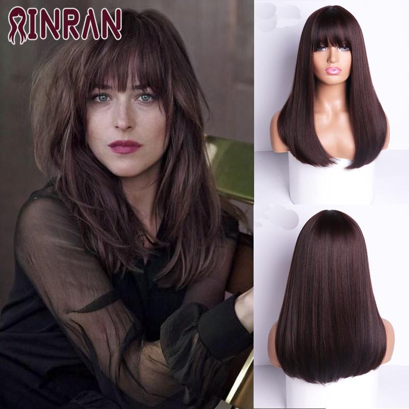 XINRAN 18-дюймовый длинный синтетический парик с челкой, темный корень, цвет омбре, натуральный заголовок, термостойкие парики из волос для женщин