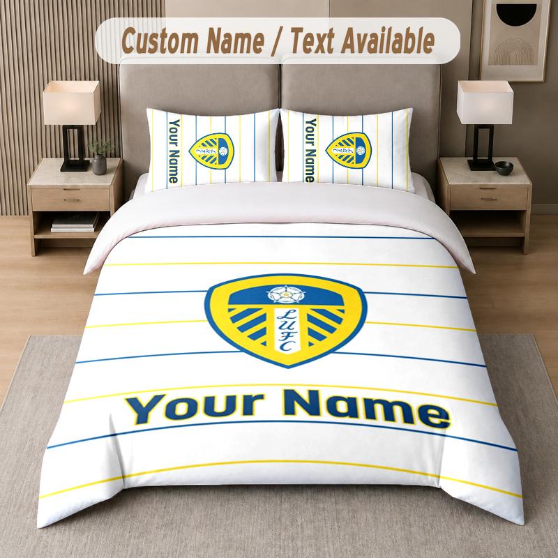 Custom Name Leeds United FC 3Pcs Duvet Cover Set Personalized Text Bedding Pillowcases Bedroom