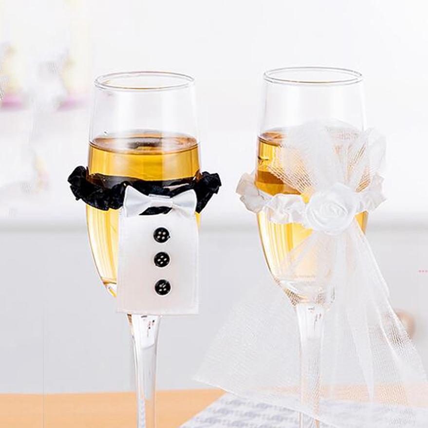 Wedding Supply 1 Pair Bride and Groom Wine Glass Cups Champagne Glasses Cup Set