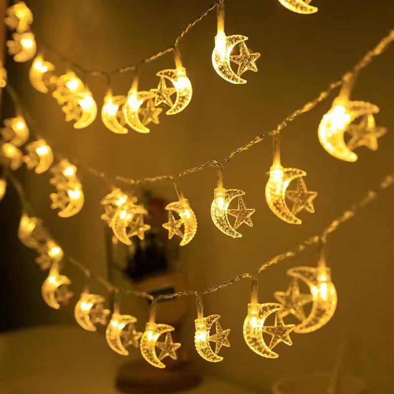 Eid al-Adha Star & Moon LED String Lights with Kerosene Lamp & Moon Castle for Muslim Feast of Sacrifice Décor
