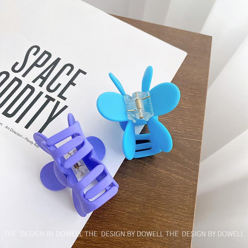 Stunning Floral Design Korean Style Hair Claw Clip In Lemon Yellow Deep Purple And Sky Blue