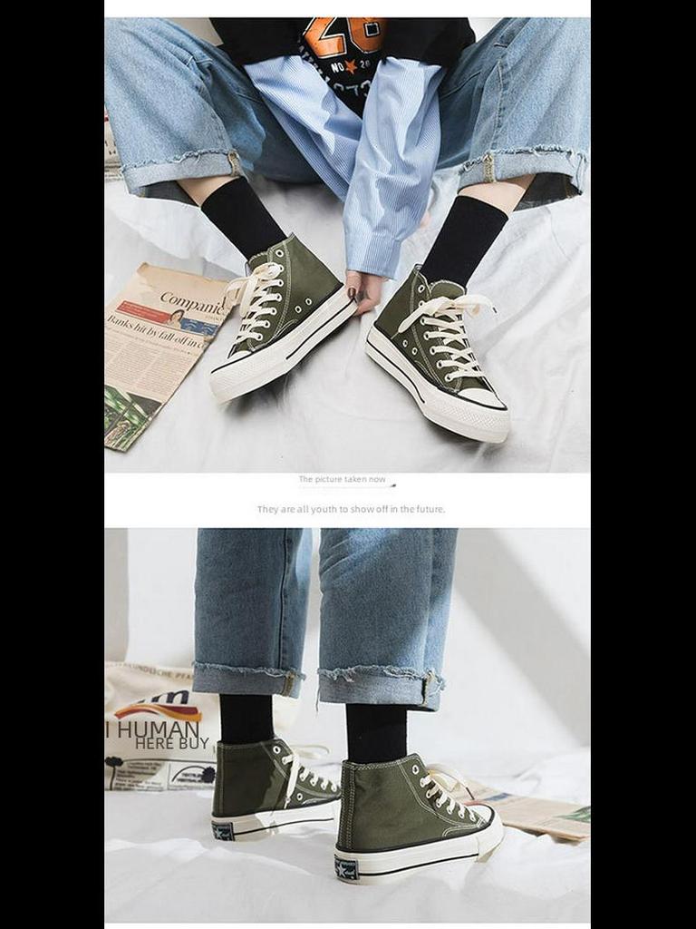 Женские высокие парусиновые туфли на толстой подошве, дышащая плоская платформа, универсальная корейская мода R66