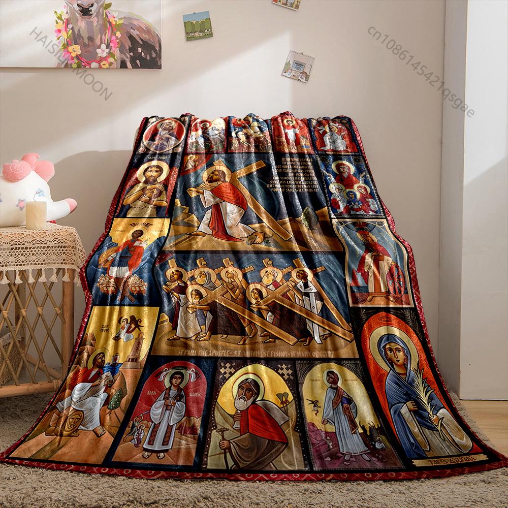 1PC Religious figures with cross scenes print blanket Prayer blankets for believers suitable for home sofa camping travel car