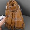 Autumn and winter cross-striped double-sided fringed scarf shawl dual-purpose couple's warm and advanced sense thickened scarf women