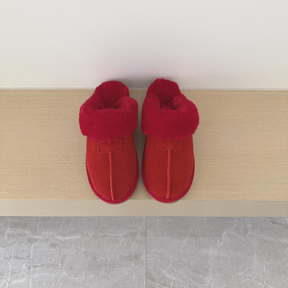 Winter indoor bag head sheepskin integrated slippers female parent-child fluffy slippers