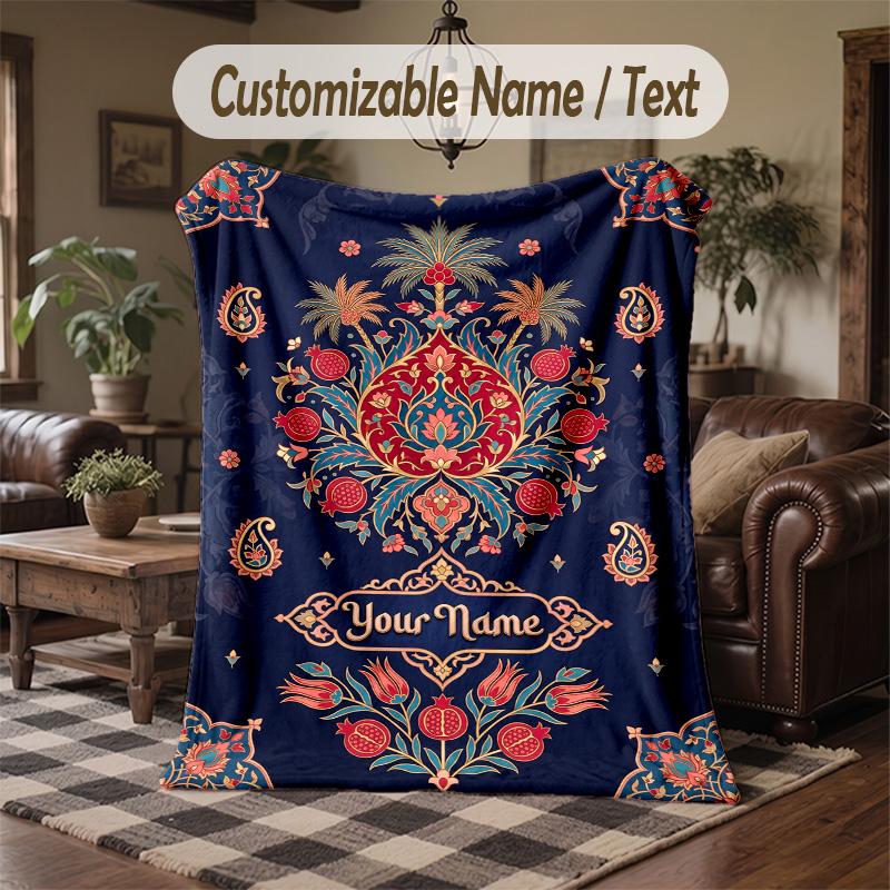 Elegant Floral 2 Theme Throw Blanket Custom Name Text Personalized Blanket Soft Cozy Blanket for Home Sofa Bed