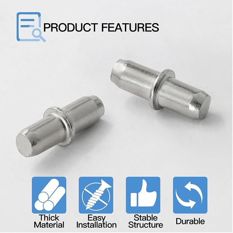 24/ 48/96 pcs 5mm Shelf Support Pegs, Metal Shelf Pegs, Silver Bookshelf Pegs Nickel Plated Shelf Pins Holders